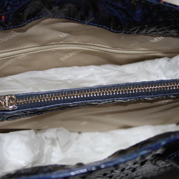 BRAHMIN Rosetta Satchel Holographic Royal Blue Melbourne Leather Purse Handbag - Picture 6 of 7